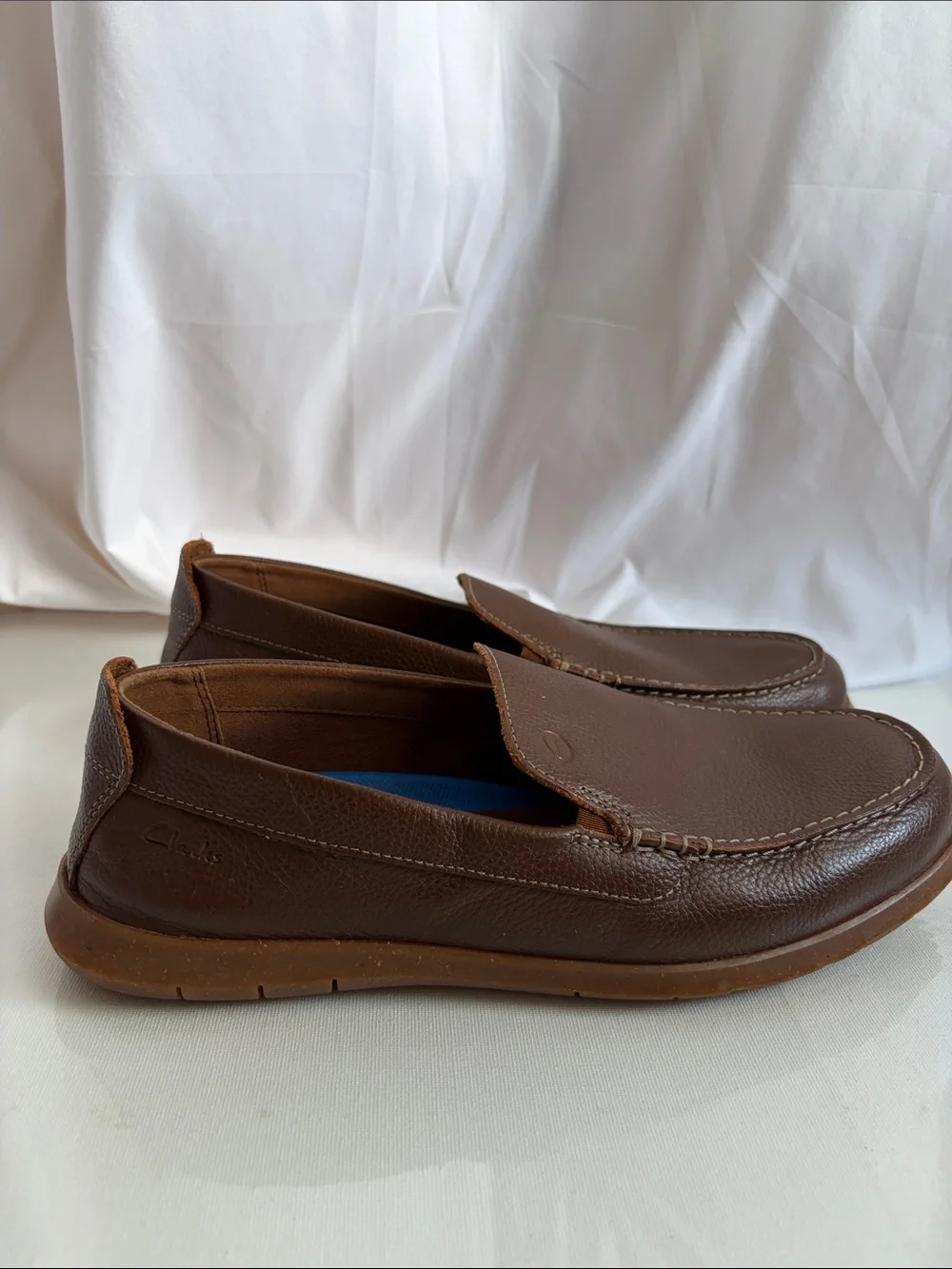 Clarks Brown Leather Slip-On Loafers with Blue Insoles